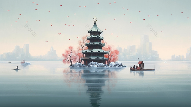 中国风雪天古亭飞鹤水墨画插画,插画/手绘图,插画/手绘图库,插画/手绘图下载,插画/手绘